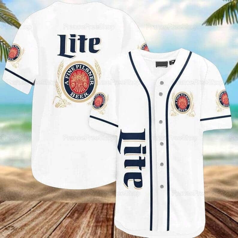 White Miller Lite Baseball Jersey Beer Lovers Gift