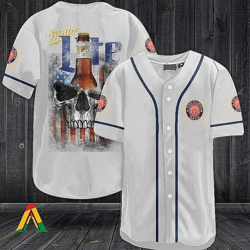 Miller Lite Baseball Jersey US Flag Skull Beer Lovers Gift