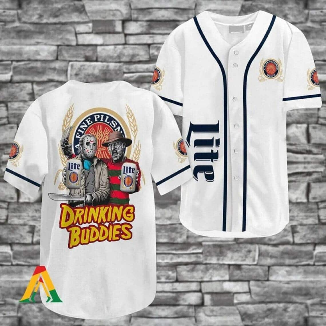 Freddy Krueger And Jason Voorhees Drinking Buddies Miller Lite Baseball Jersey