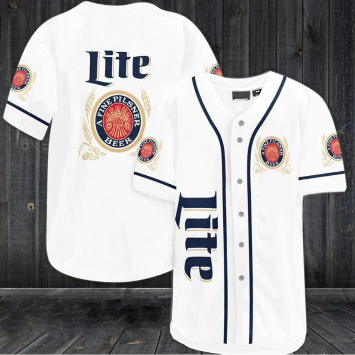 White Miller Lite Baseball Jersey A Fine Pilsner Beer