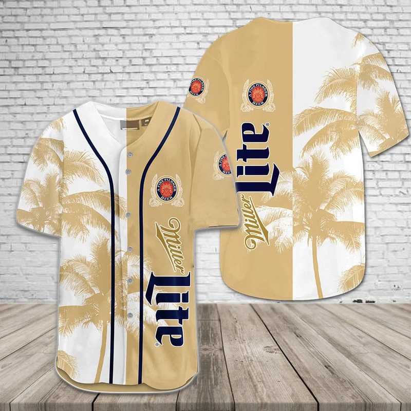 Miller Lite Beer Baseball Jersey Tropical Coconut Trees