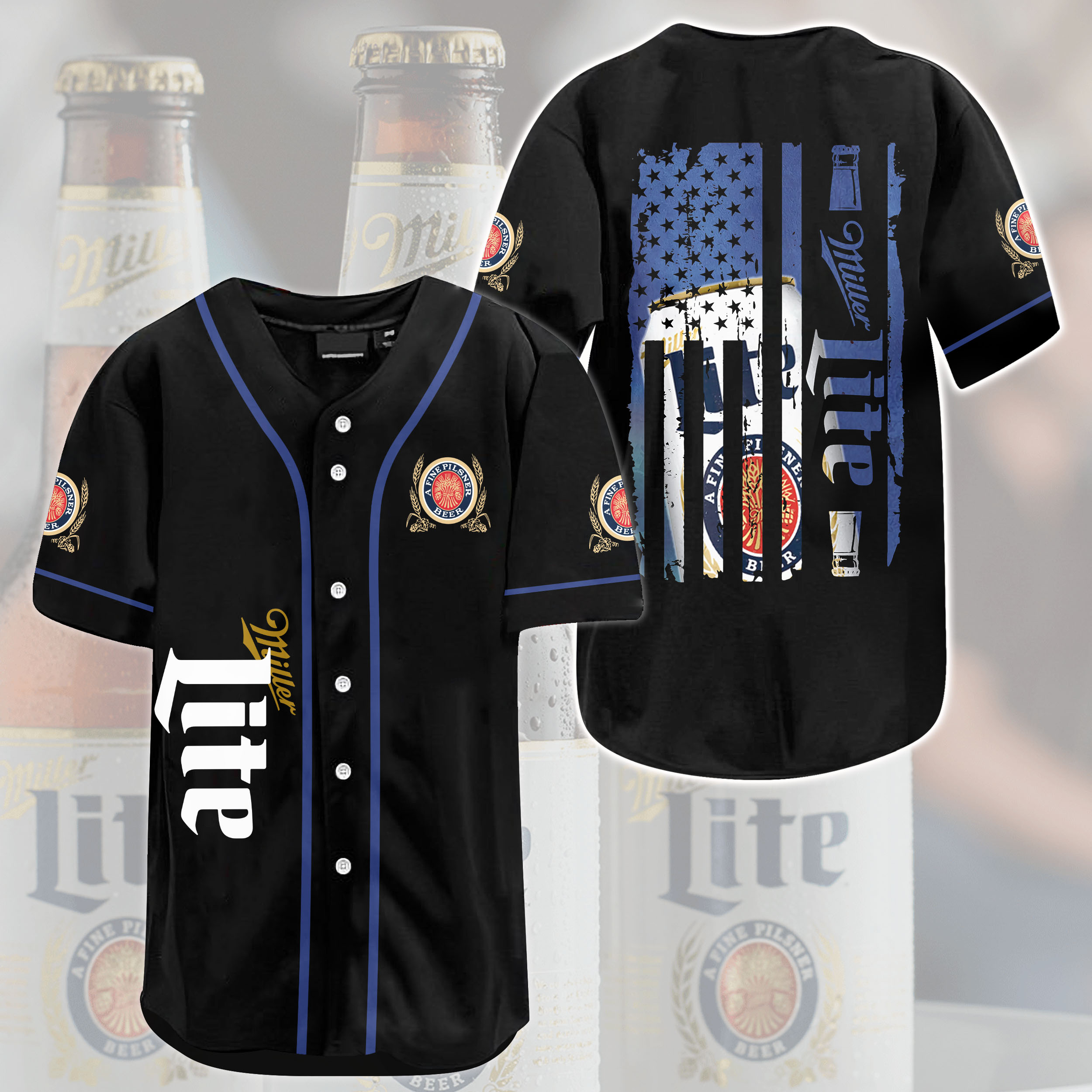 Black Miller Lite Baseball Jersey Beer Lovers Gift