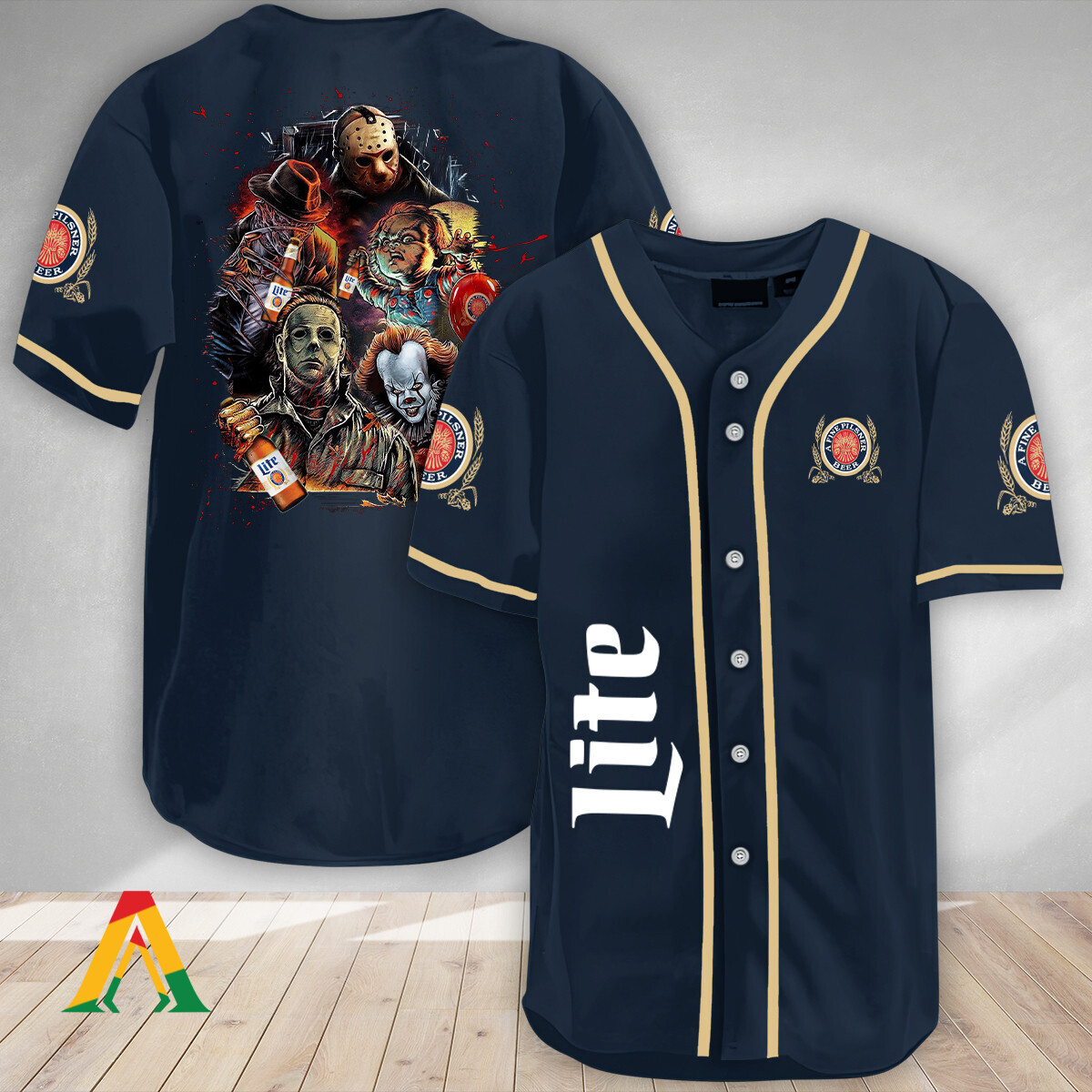 Miller Lite Beer Baseball Jersey Pennywise Chucky Freddy Jason Michael Myers