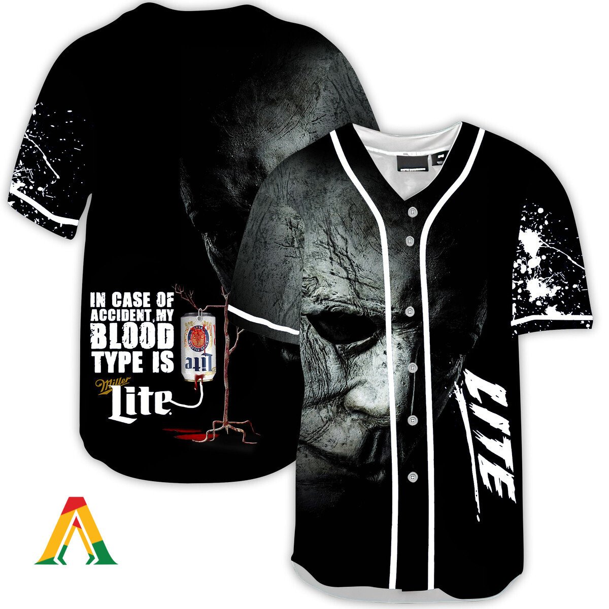 Michael Myers In Case Of Accident My Blood Type Is Miller Lite Beer Baseball Jersey