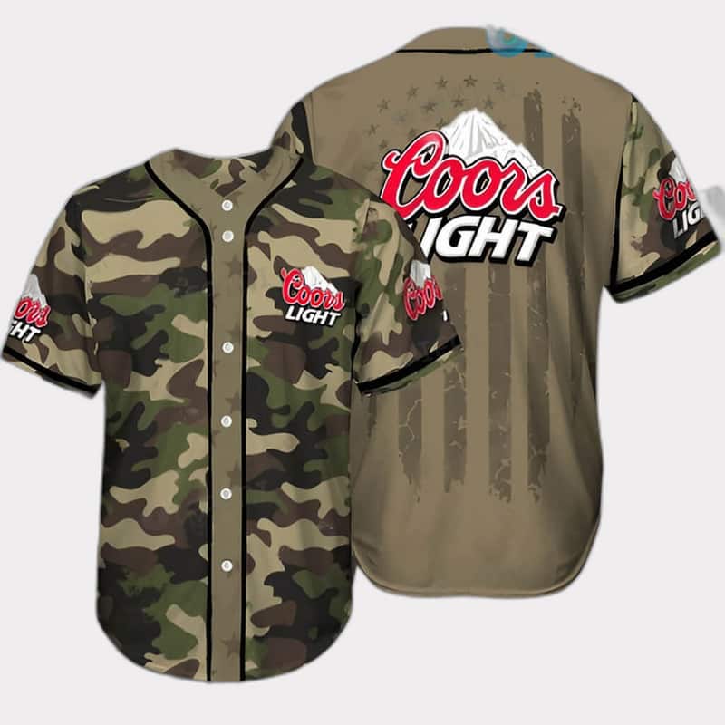 Army Camo Pattern Coors Light Beer Baseball Jersey Army Camo Pattern Coors Light Beer Baseball Jersey