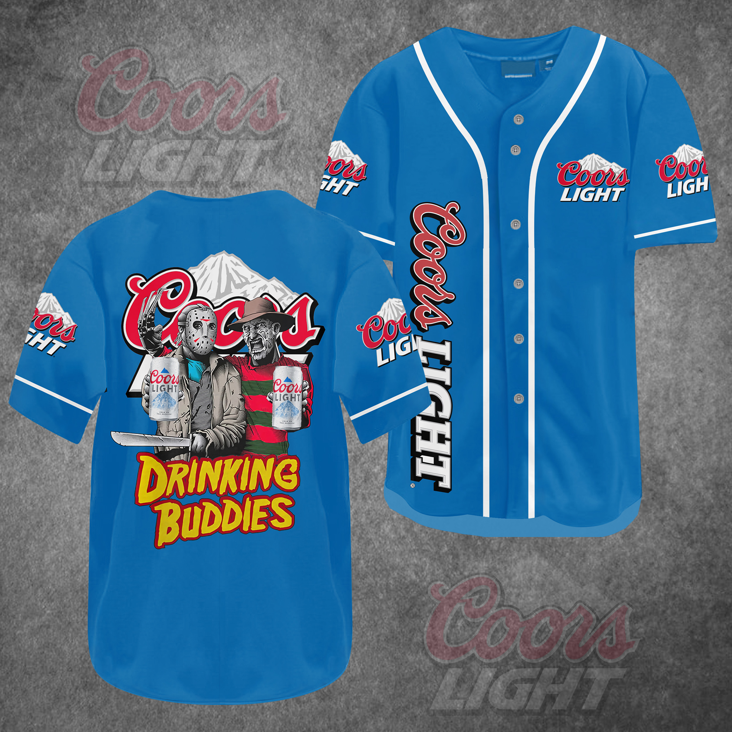 Jason Voorhees And Freddy Krueger Drinking Buddies Coors Light Baseball Jersey