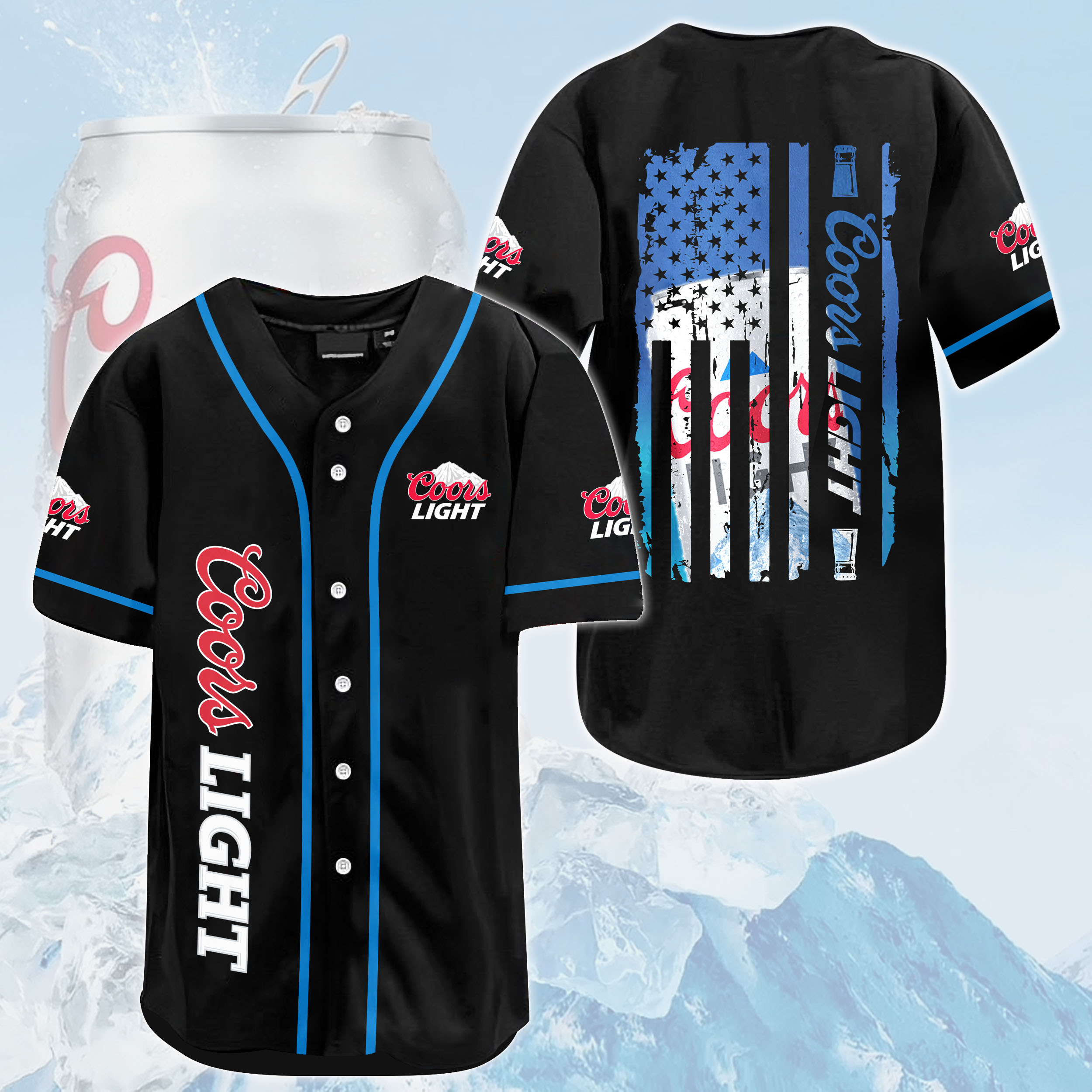 Black Coors Light Beer Baseball Jersey US Flag Gift For Baseball Fans