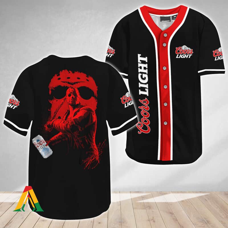 Black Coors Light Baseball Jersey Red Jason Voorhees Friday The 13th Black Coors Light Baseball Jersey Red Jason Voorhees Friday The 13th
