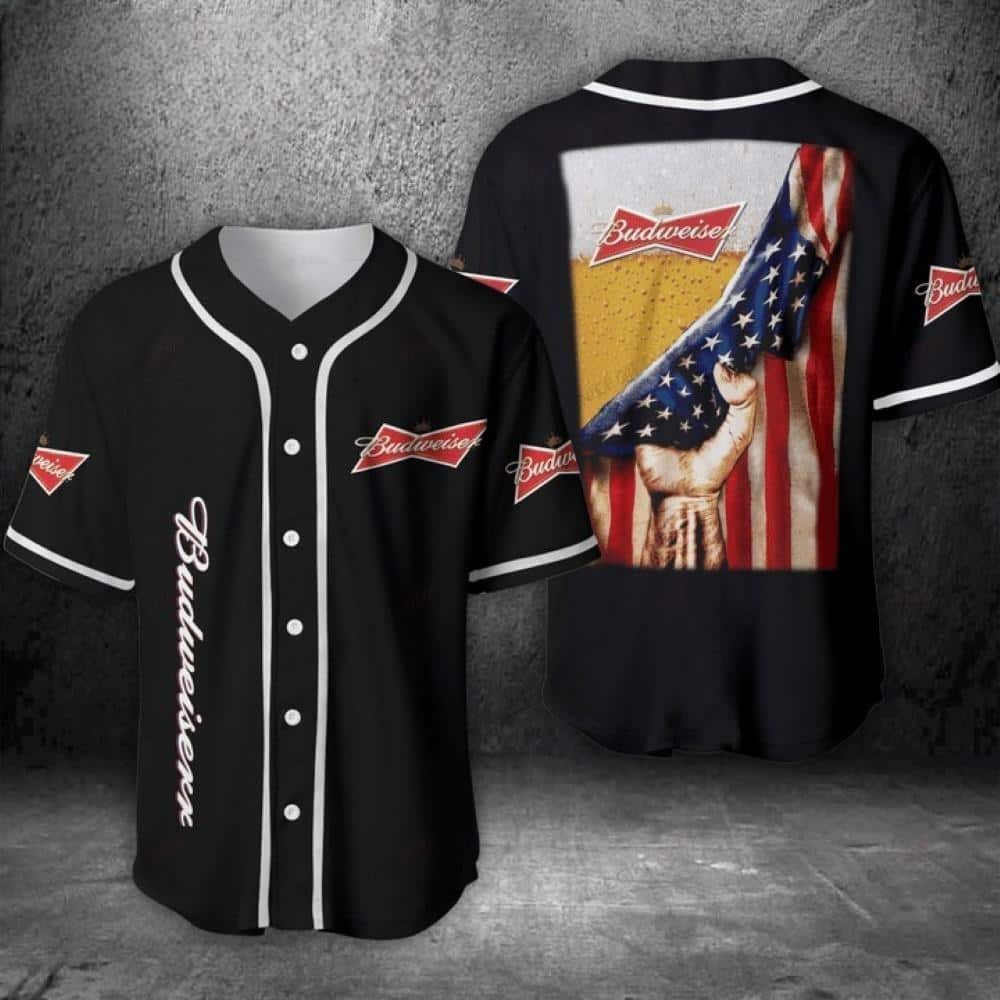 Budweiser Beer Baseball Jersey American Flag Independence Day