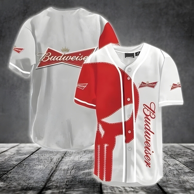 Red Skull Budweiser Baseball Jersey Beer Lovers Gift Red Skull Budweiser Baseball Jersey Beer Lovers Gift