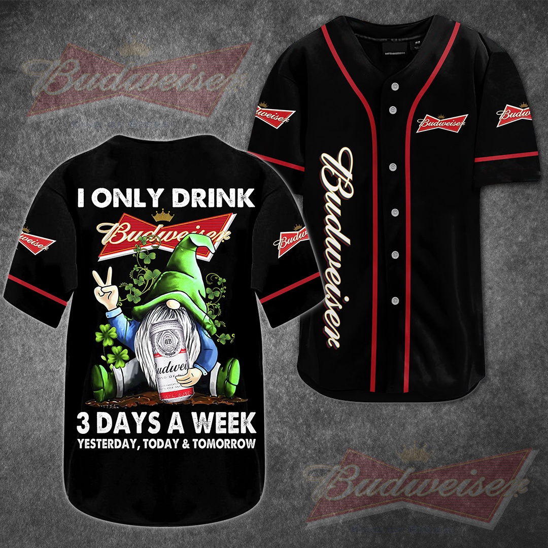 Funny Gnome Drinking 3 Days A Week Budweiser Beer Baseball Jersey