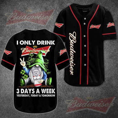 Funny Gnome Drinking 3 Days A Week Budweiser Beer Baseball Jersey