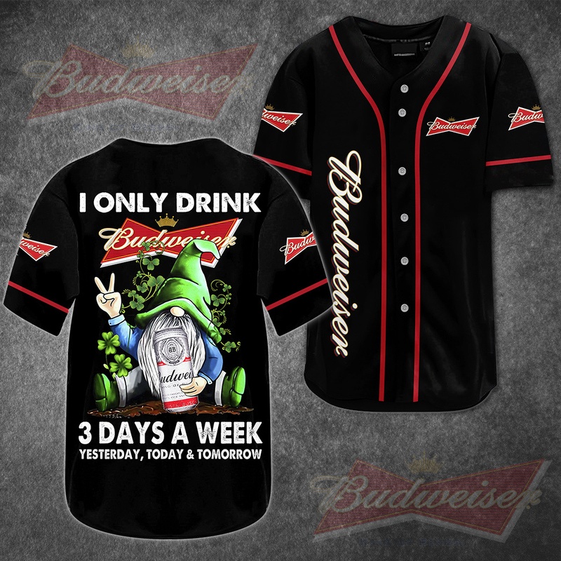 Funny Gnome Drinking 3 Days A Week Budweiser Beer Baseball Jersey