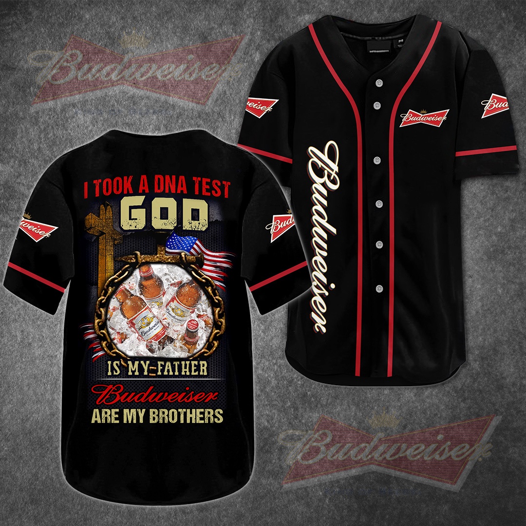 Budweiser Beer Baseball Jersey God Is My Father Budweiser Are My Brothers