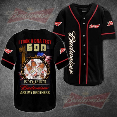 Budweiser Beer Baseball Jersey God Is My Father Budweiser Are My Brothers
