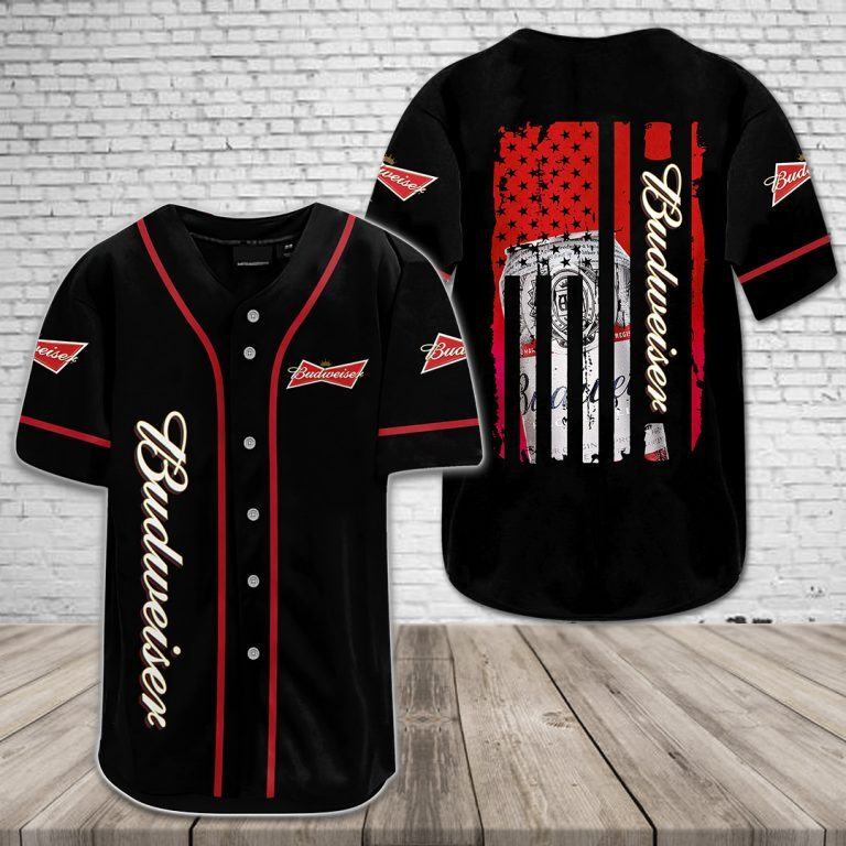 Black Budweiser Baseball Jersey Special US Flag For Beer Lovers