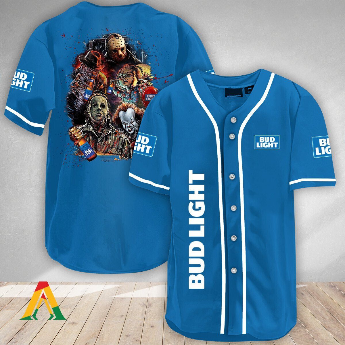 Bud Light Beer Baseball Jersey Pennywise Chucky Freddy Jason Michael Myers