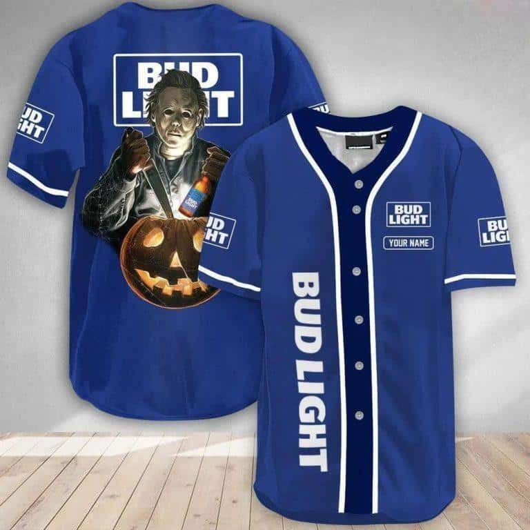 Horror Michael Myers with Pumpkin Bud Light Beer Baseball Jersey