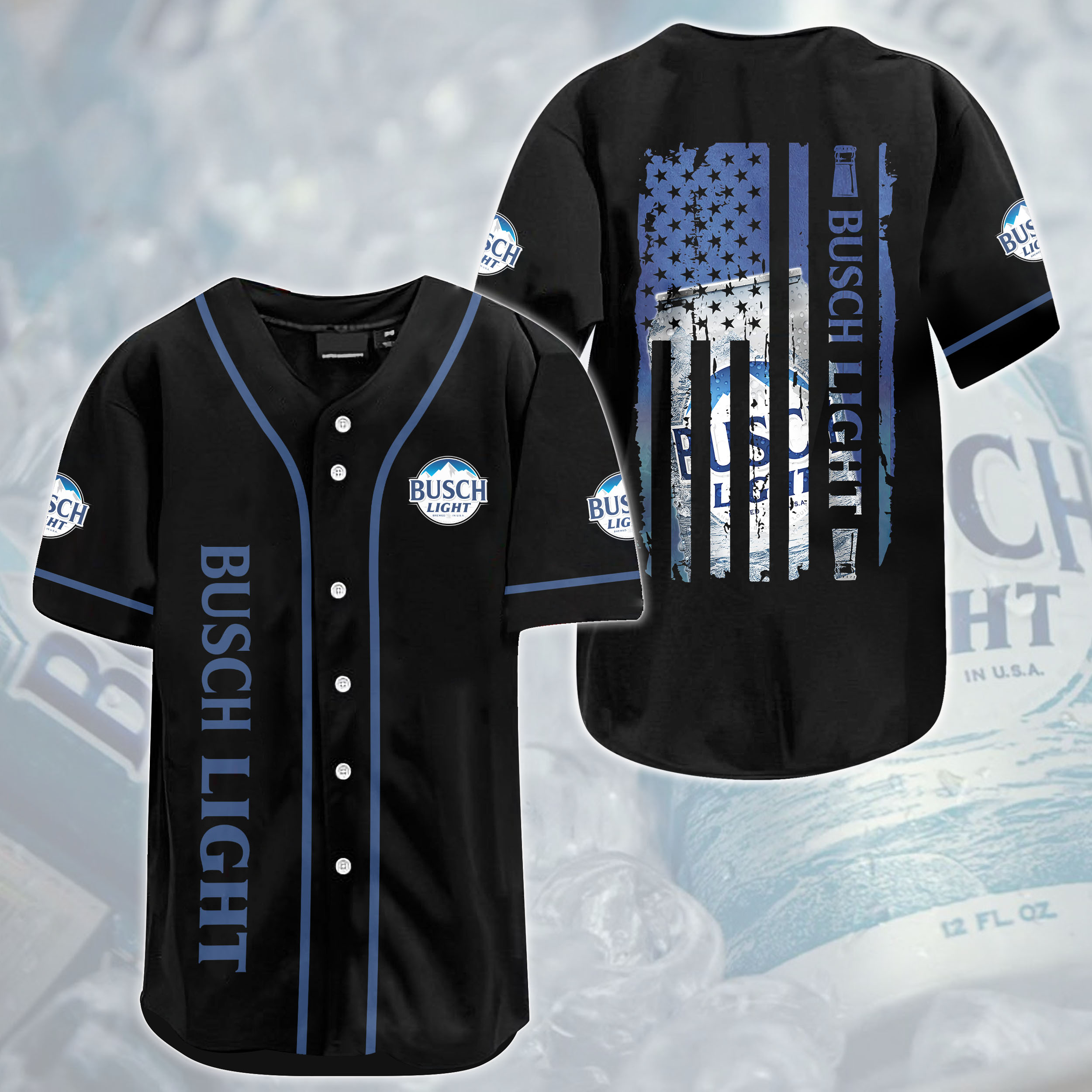 Black US Flag Busch Light Baseball Jersey For Beer Lovers