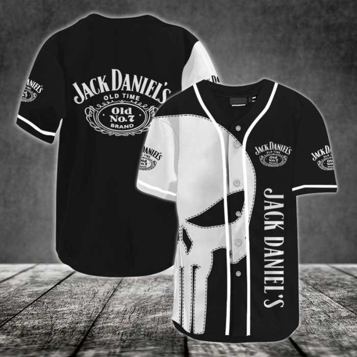 Jack Daniels Baseball Jersey Giant White Punisher Skull Gift For Whiskey Drinkers