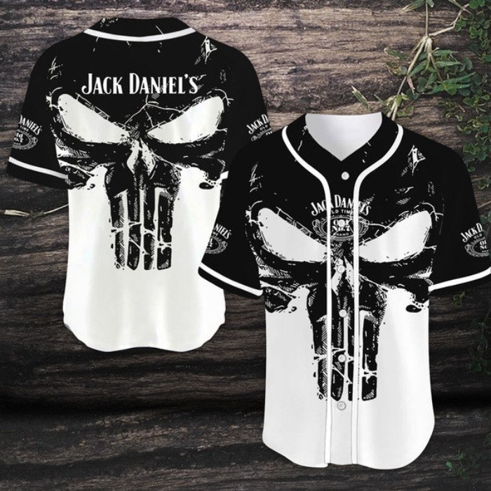 Jack Daniels Baseball Jersey Black Punisher Skull Baseball Fans Gift