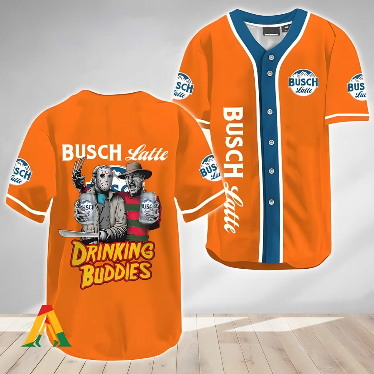 Halloween Freddy Vs Jason Drinking Buddies Busch Latte Baseball Jersey