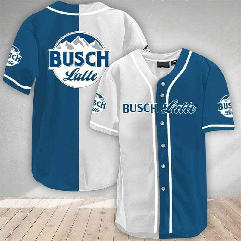 Busch Latte Baseball Jersey White And Blue Split Gift For Beer Lovers