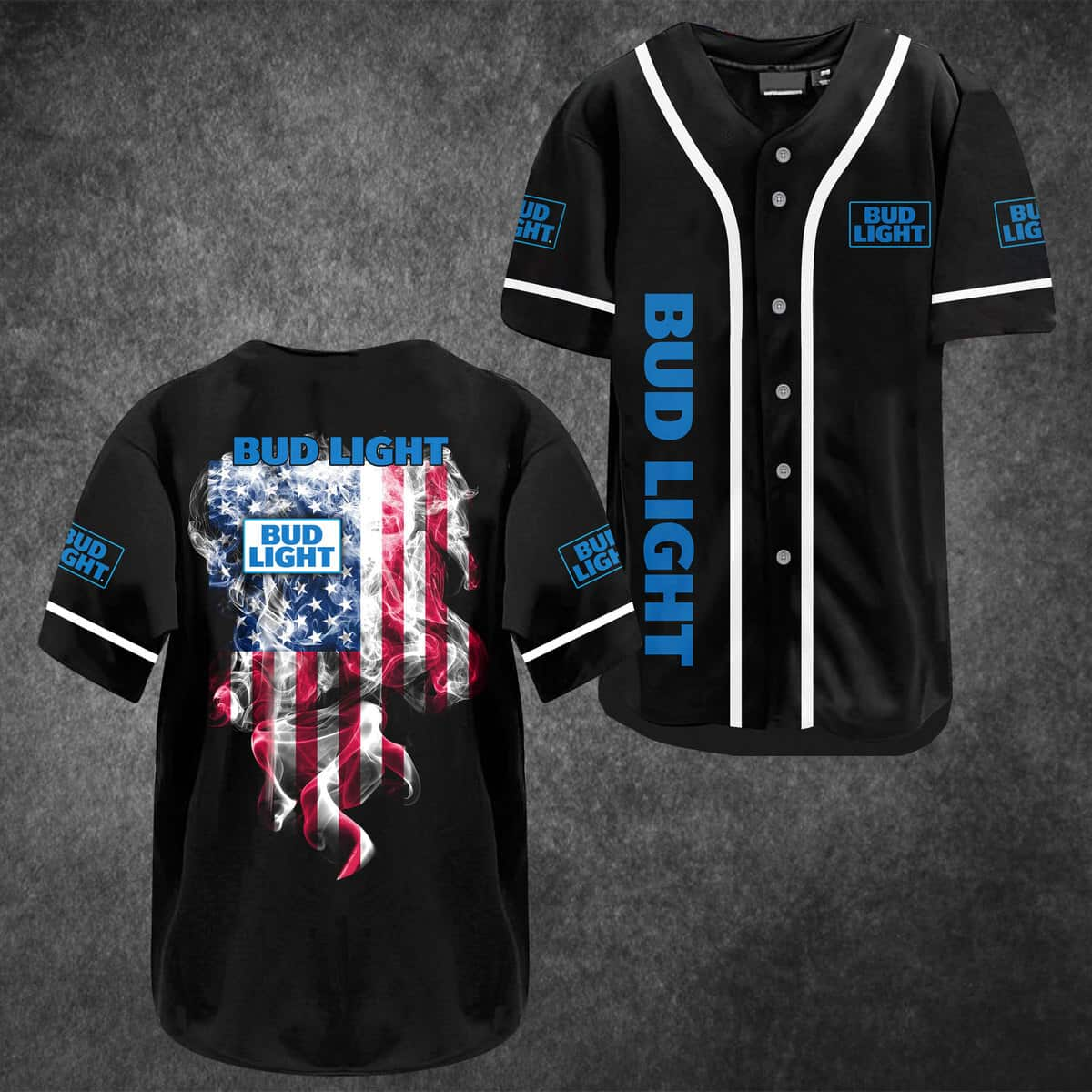 Bud Light Beer Baseball Jersey Smoky US Flag