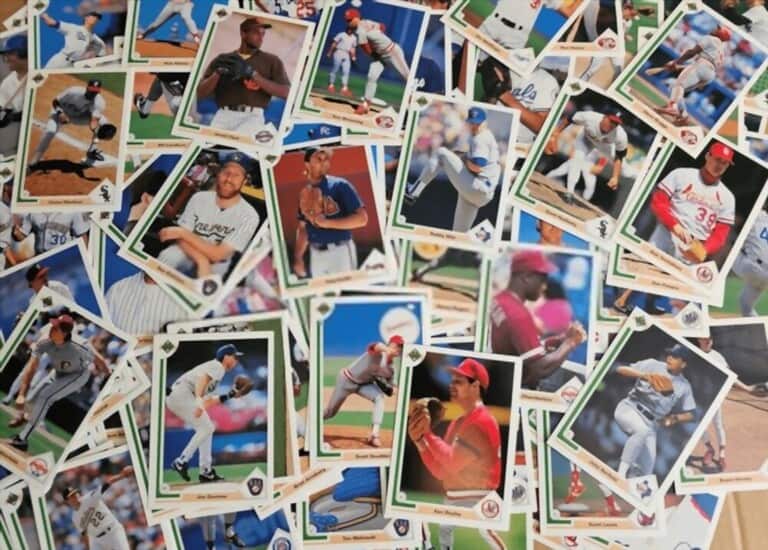 Baseball cards are collected stacked on top of each other Baseball cards are collected stacked on top of each other