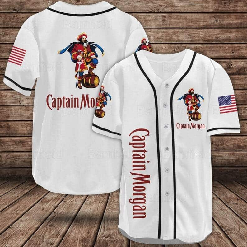 White Captain Morgan Baseball Jersey US Flag Gift For Rum Lovers