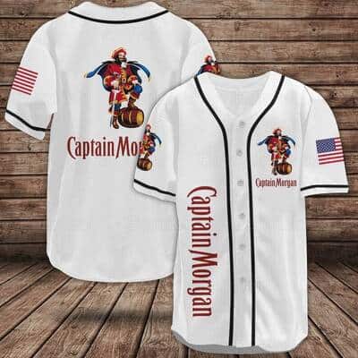 White Captain Morgan Baseball Jersey US Flag Gift For Rum Lovers