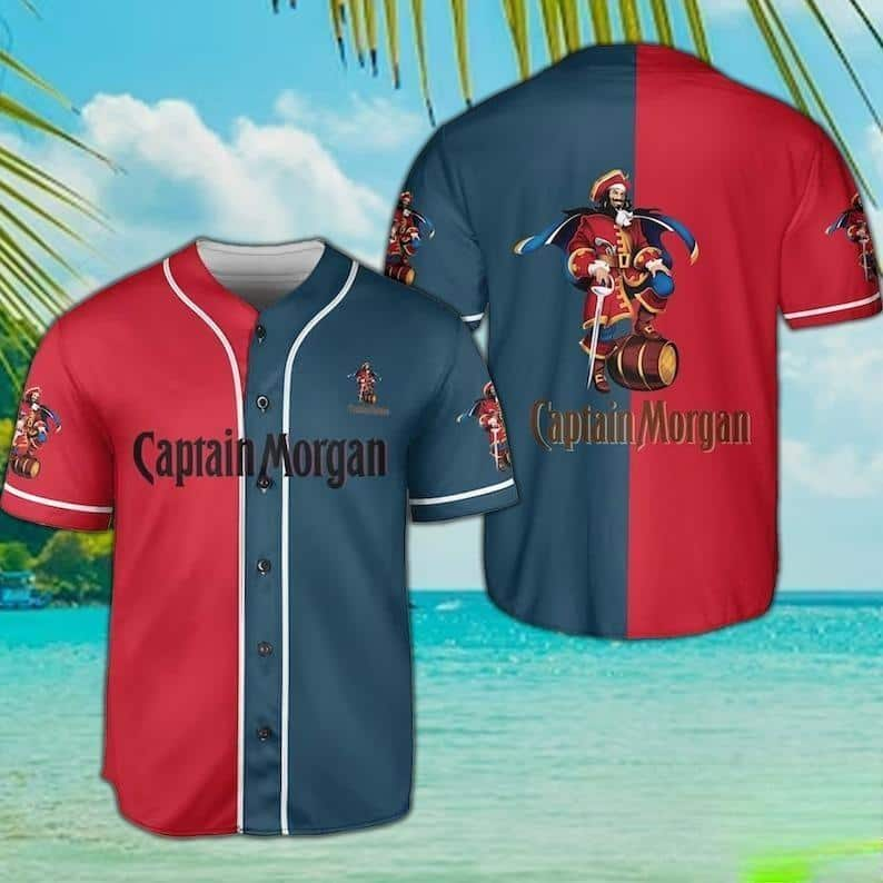 Red And Navy Split Captain Morgan Baseball Jersey Gift For Him