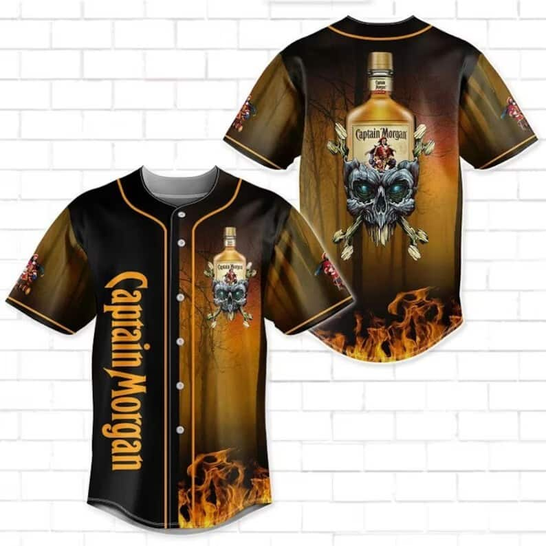 Skull With Fire Pattern Captain Morgan Rum Baseball Jersey