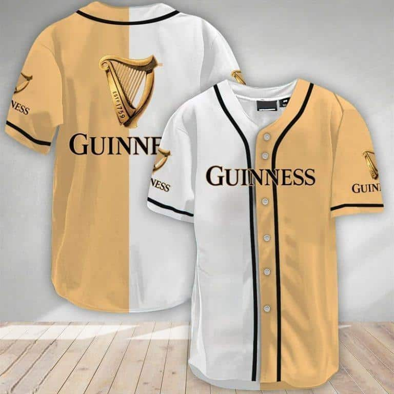 White And Beige Split Guinness Baseball Jersey Beer Lovers Gift