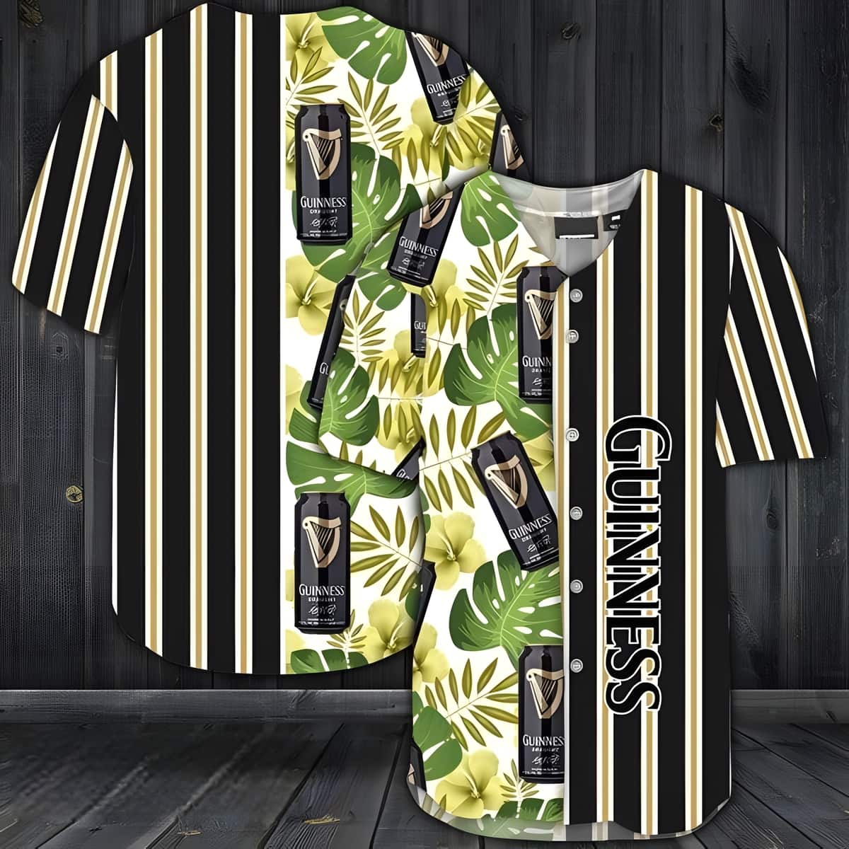 Guinness Baseball Jersey Striped Palm Leaves Pattern Split Beer Lovers Gift