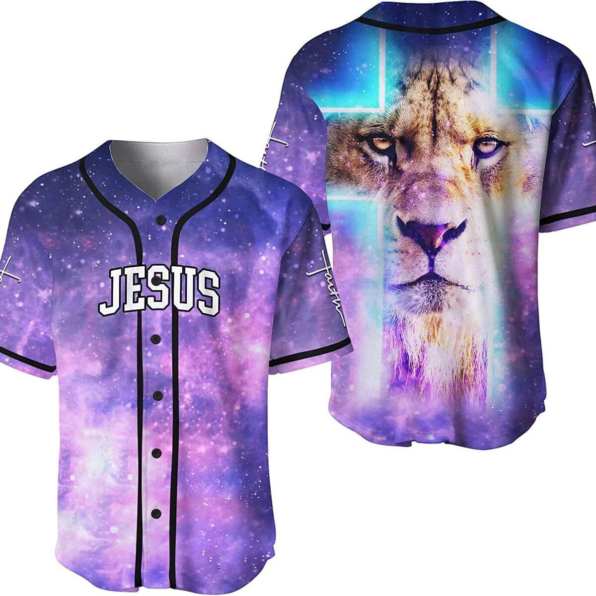 Jesus Baseball Jersey Galaxy And Lion Pattern Christian Gift For Dad