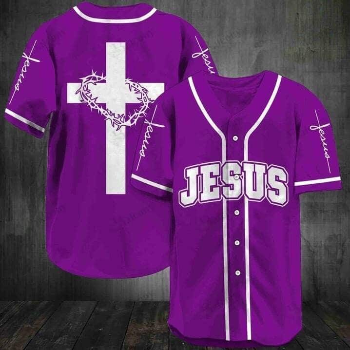 Jesus Purple Baseball Jersey Christian Gift For Dad