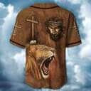 Jesus And Lion Baseball Jersey Faith Over Fear Christian Gift For Friends
