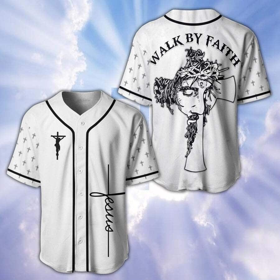 White Jesus Baseball Jersey Walk By Faith Christian Gift For Friends