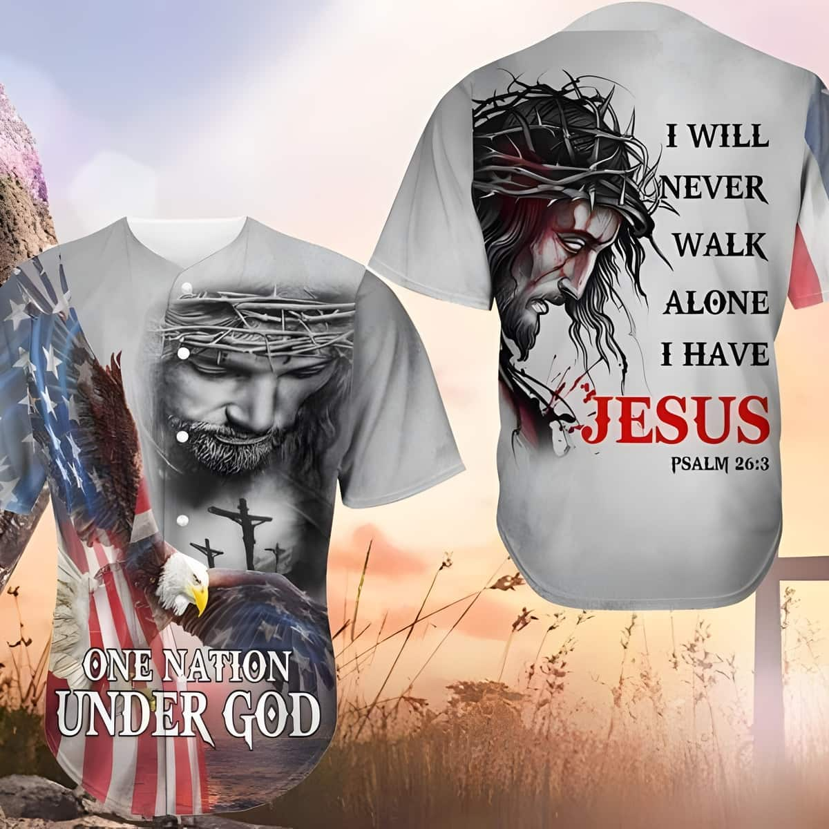 I Will Never Walk Alone I Have Jesus Baseball Jersey US Flag