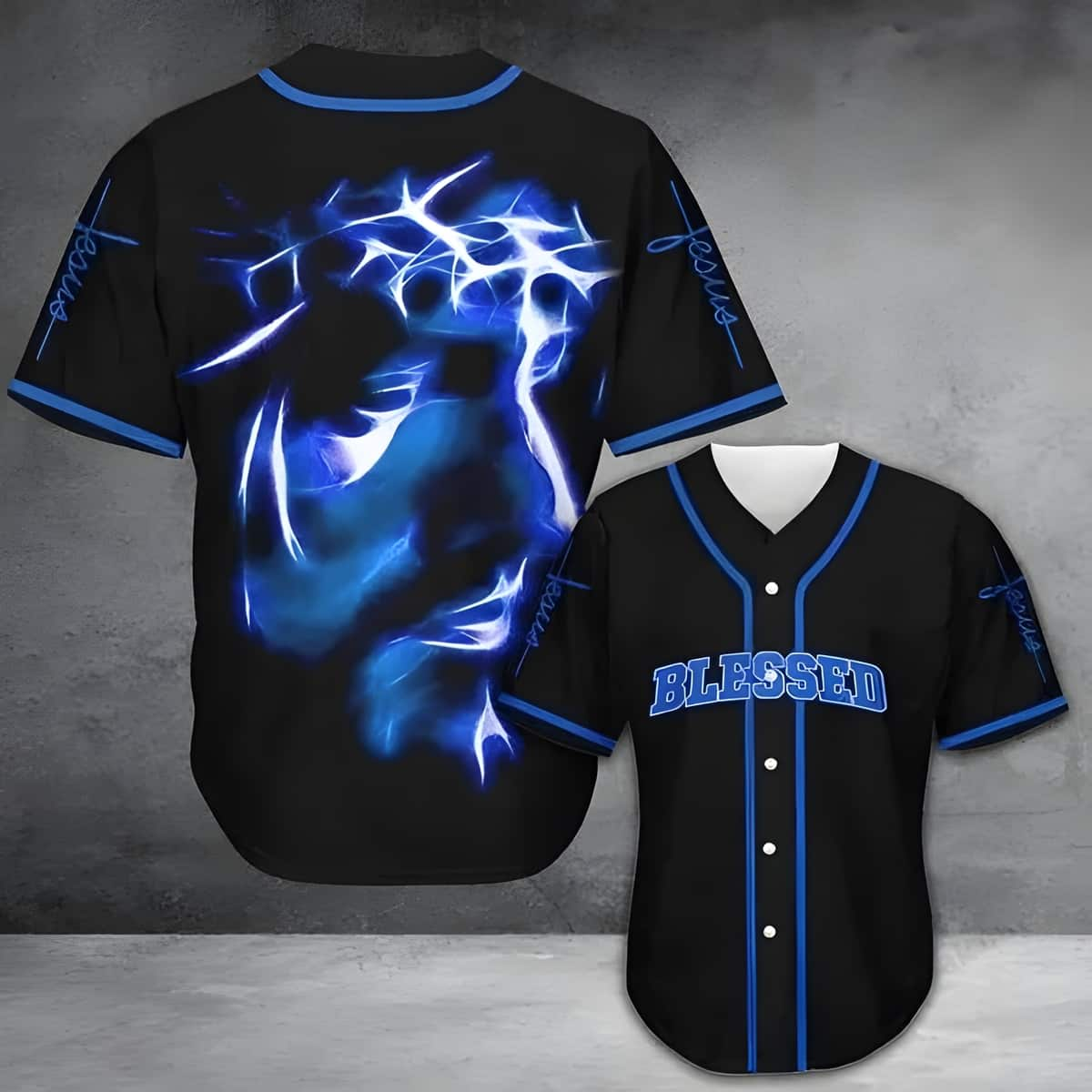 Jesus Baseball Jersey Blessed Blue Light Best Christian Gift