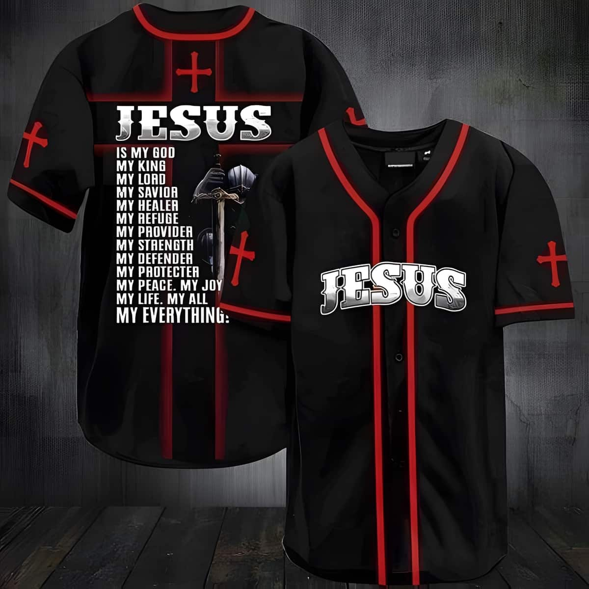 Warrior Jesus Baseball Jersey Is My God My King My Lord My Savior...My Everything