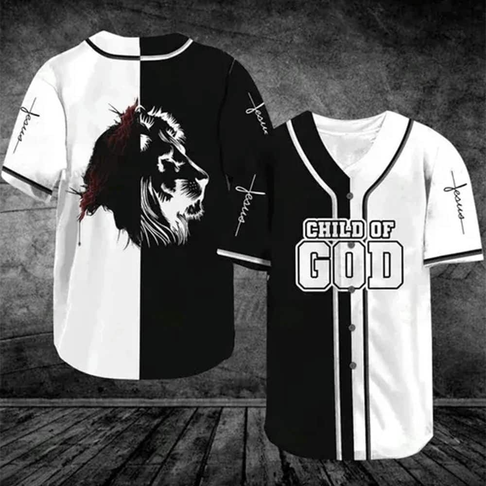 Black And White Split Lion Jesus Baseball Jersey Child Of God