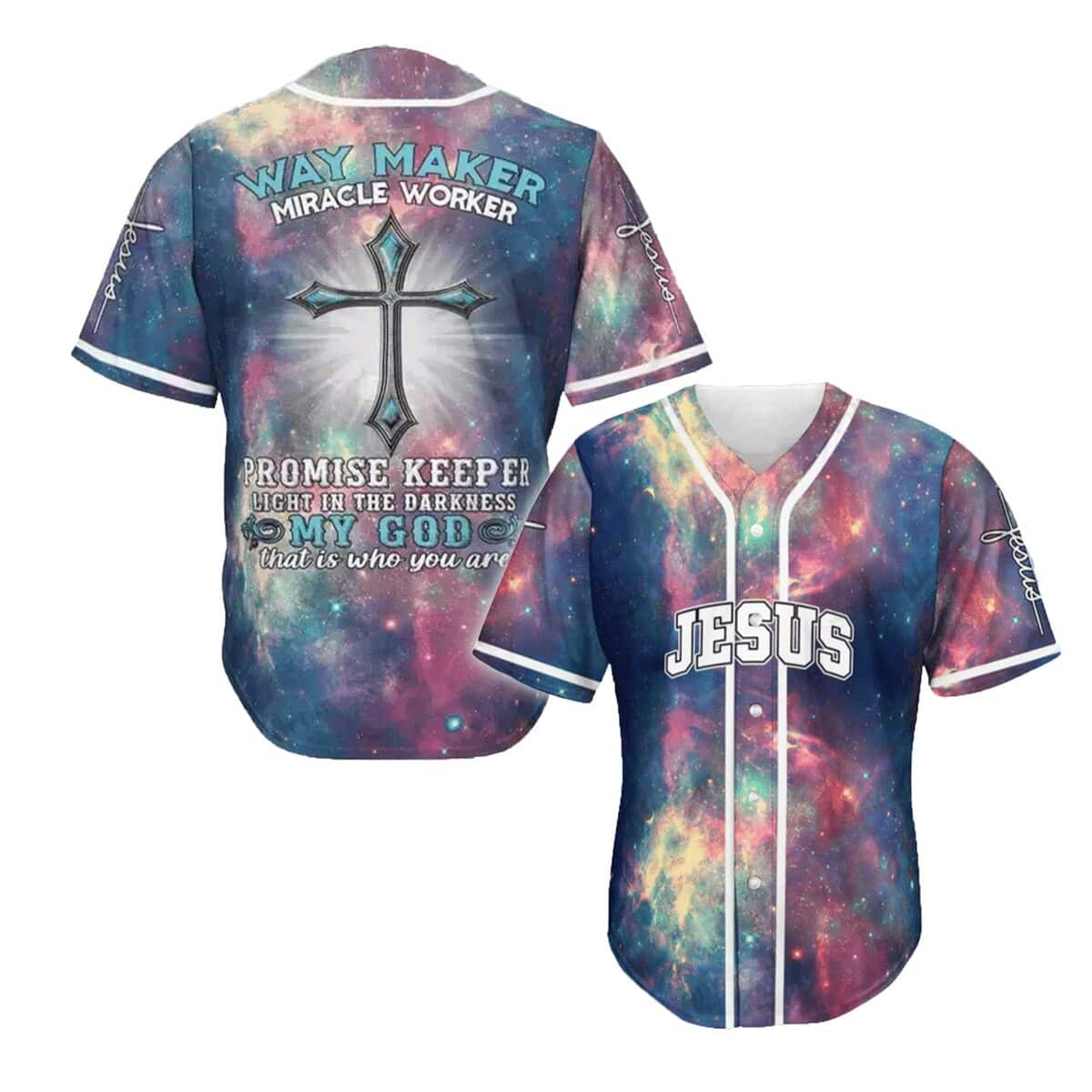 Jesus Faith And Crucifix Baseball Jersey Way Maker Miracle Worker Best Christian Gift