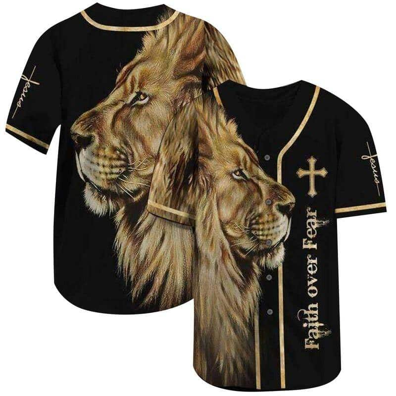 Lion King Jesus Baseball Jersey Faith Over Fear Gift For Christian Friend