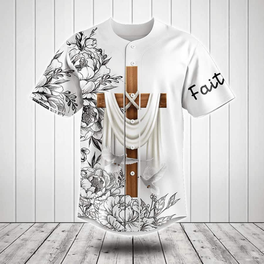 I Love Jesus Baseball Jersey Flower Pattern Christian Gift For Men