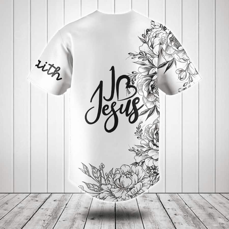 I Love Jesus Baseball Jersey Flower Pattern Christian Gift For Men