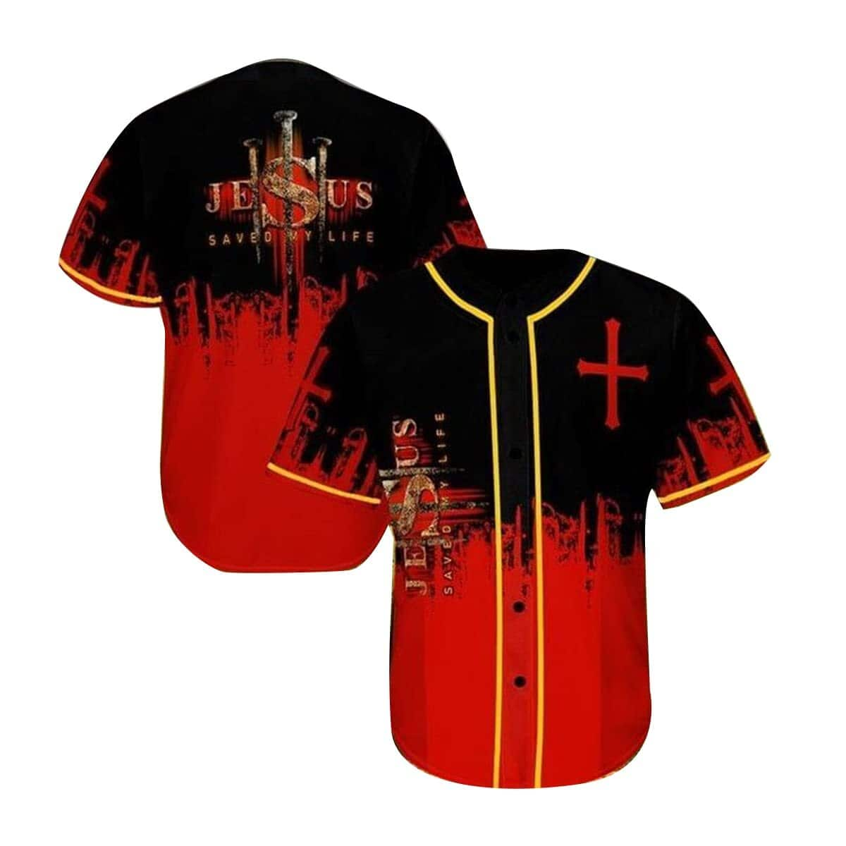 Jesus Saved My Life On The Fire Pattern Baseball Jersey