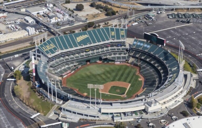 Volleyball stadium Oakland Coliseum taken from above in 1996 Volleyball stadium Oakland Coliseum taken from above in 1996