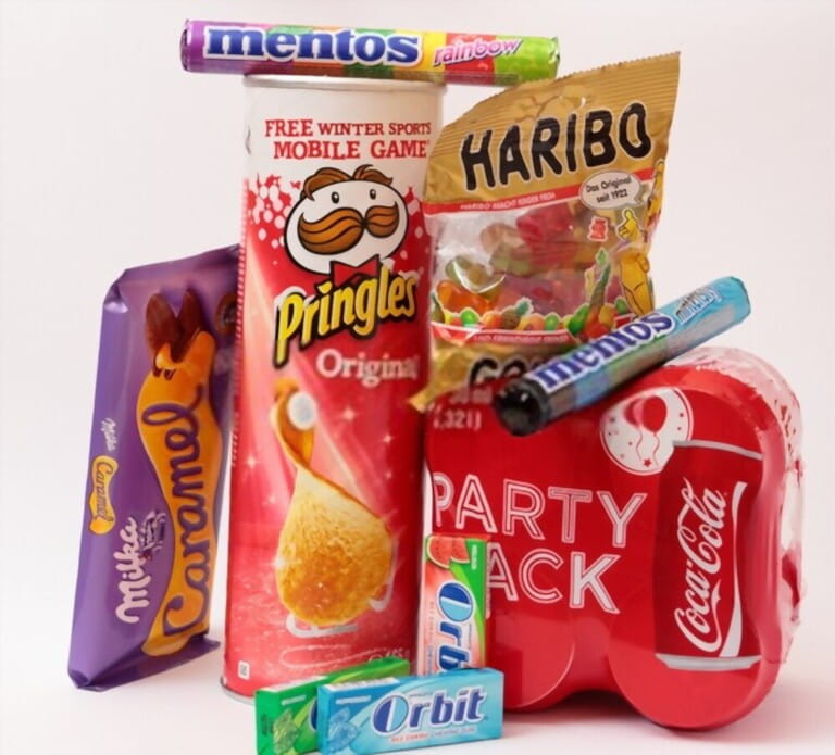 snacks and drinks isolated in white background